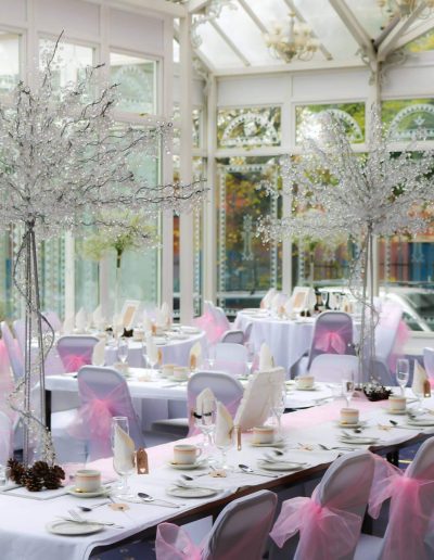 white hanging crystal tree centrepiece for hire